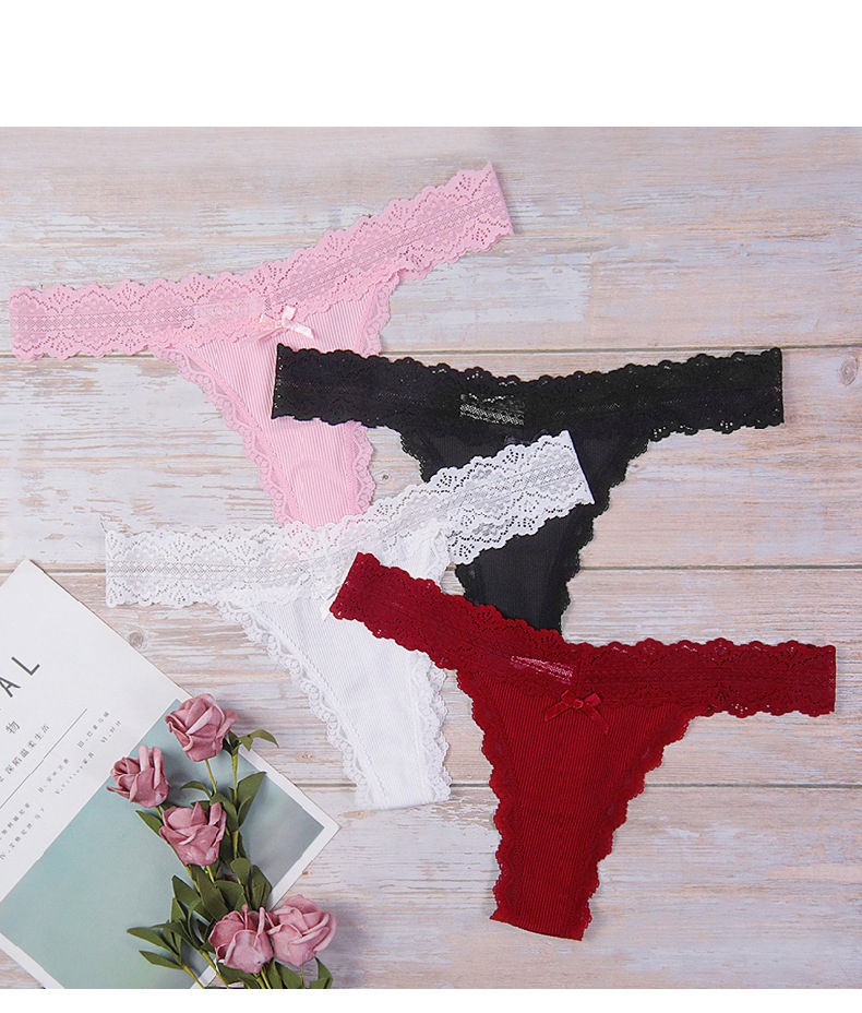 Thumbnail: Lace Floral Women Panties Low Waist Breathable Briefs Female Thong Underwear