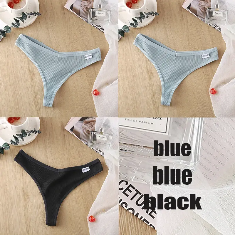 Thumbnail: 3Pcs Cotton G-String Thong Panties Women’s Everyday Underwear Set