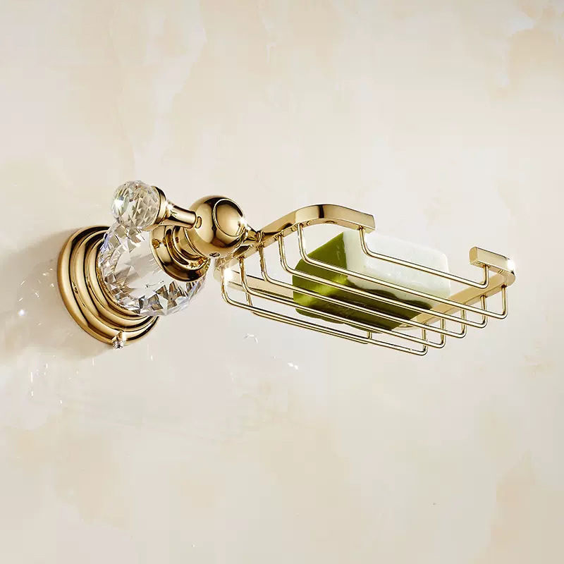 Thumbnail: Crystal Wall-Mounted Soap Holder – Gold Finish Zinc Alloy Bathroom Accessory