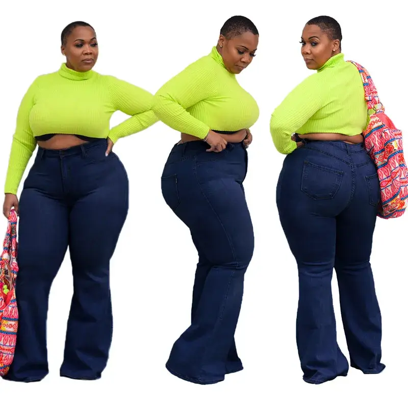 Thumbnail: Stretch Wide Leg Slim Fit Plus Size Jeans Women High Waist Fashion Denim Pants