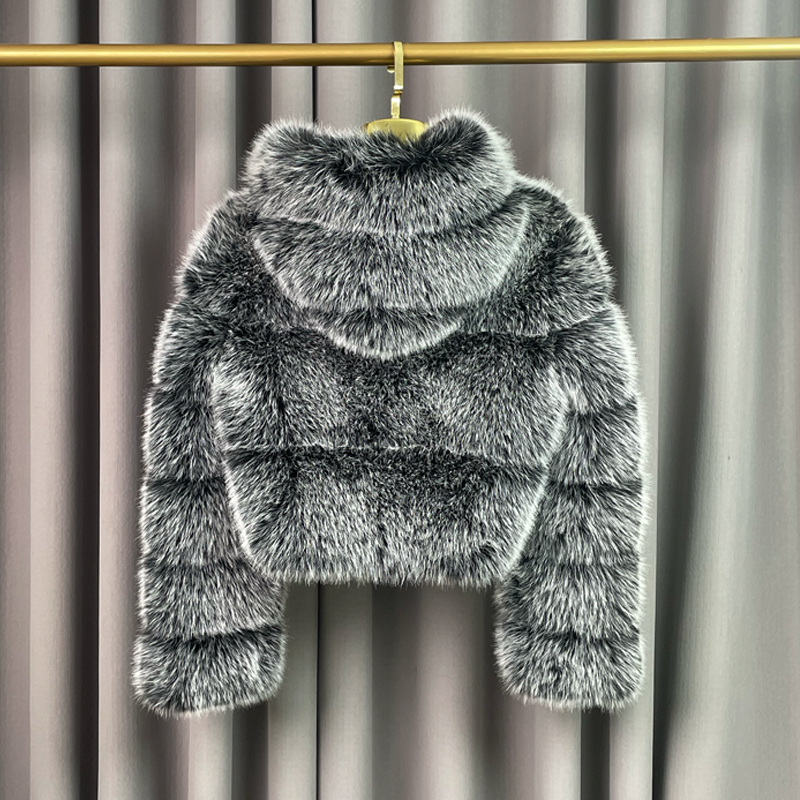 Thumbnail: Women’s Hooded Faux Fox Fur Short Winter Jacket – Thick Warm Coat