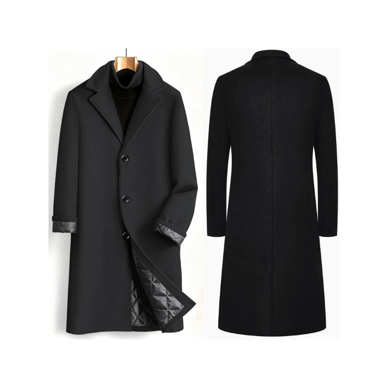 Thumbnail: Men’s Wool‑Blend Open-Front Casual Pea Coat with Long Sleeves