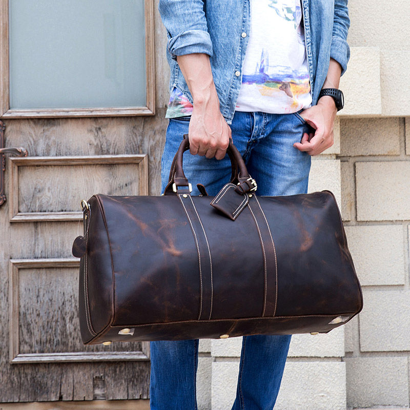 Thumbnail: Crazy Horse Leather Travel Bag – Large Vintage Weekend Tote