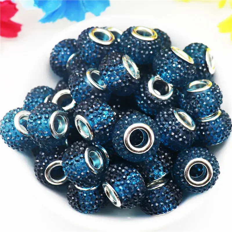 Thumbnail: 10 Pcs 45-Color Large Hole Resin 3D Crystal Murano Spacer Beads