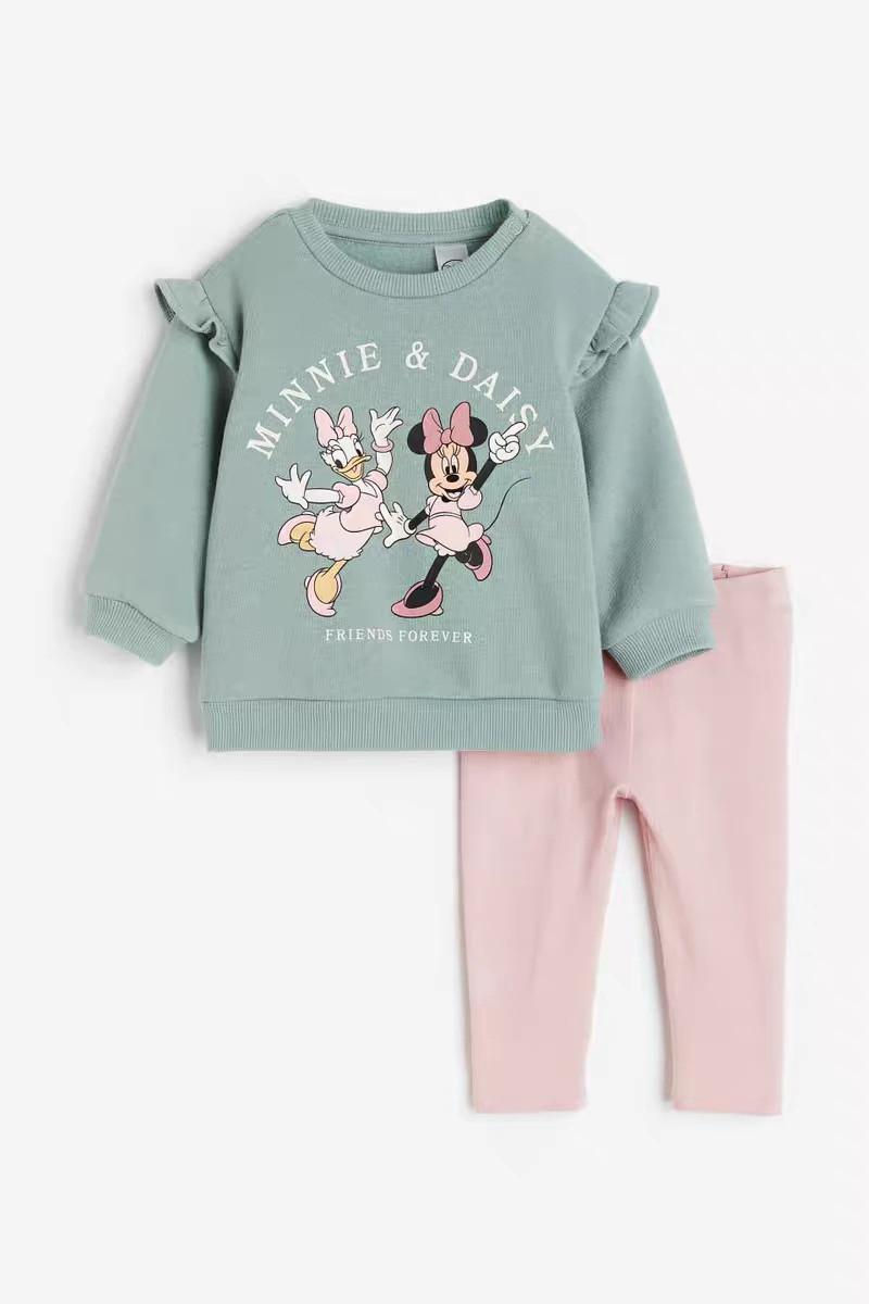 Thumbnail: Girls Autumn Minnie Daisy Print Sweatshirt and Leggings Set