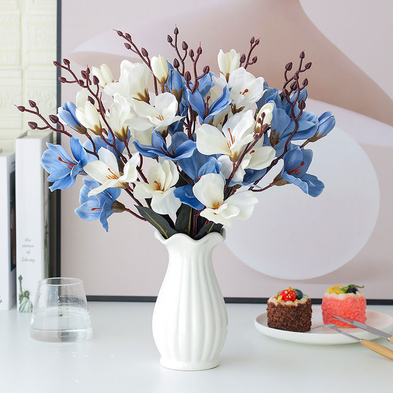 20-Head Artificial Magnolia Bouquet for Wedding and Home Decoration