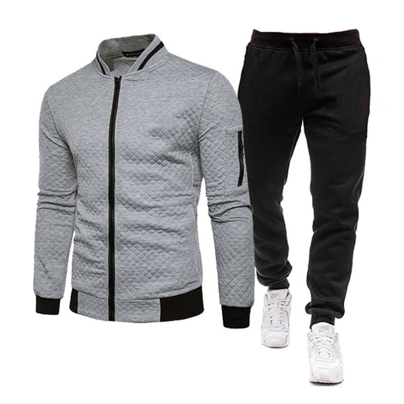 Thumbnail: Men’s Colorblock Cotton Blend Zipper Tracksuit Set with Jogger Pants