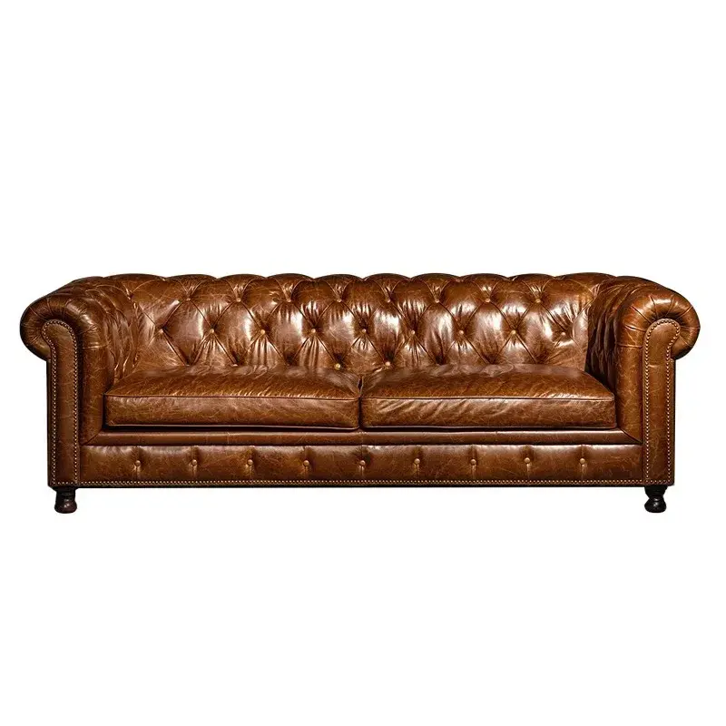 Thumbnail: Medieval Chesterfield Leather Sofa with Retro Cowhide Finish