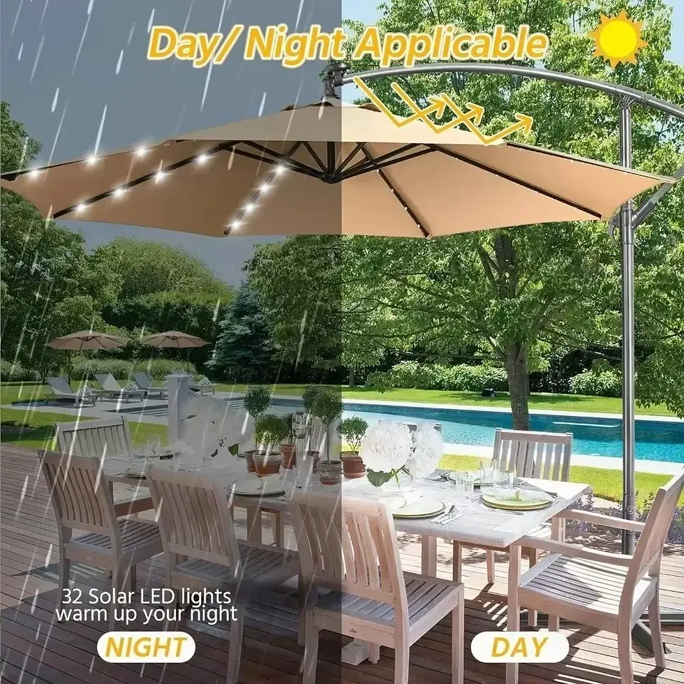 Thumbnail: 10FT Solar Offset Patio Umbrella with 32 LED Lights and Crank System