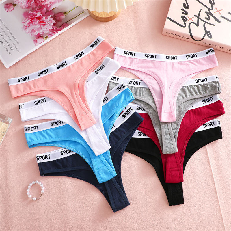 Thumbnail: Womens Seamless Thong Panties Low Waist Sport Cotton Underwear Set 6PCS