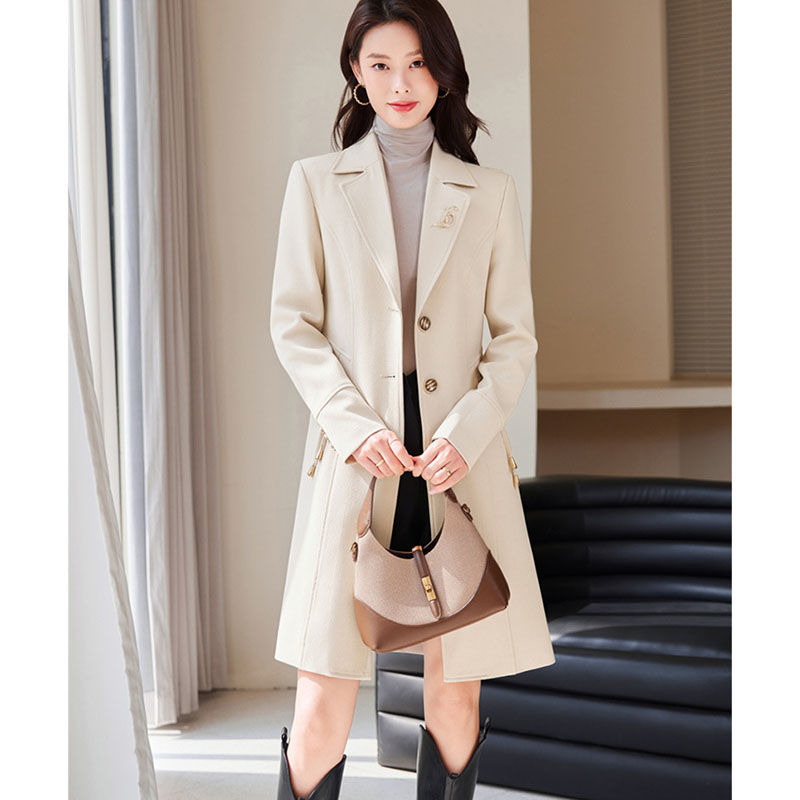 Thumbnail: Women Long Slim Trench Coat with Single Breasted British Windbreaker Design
