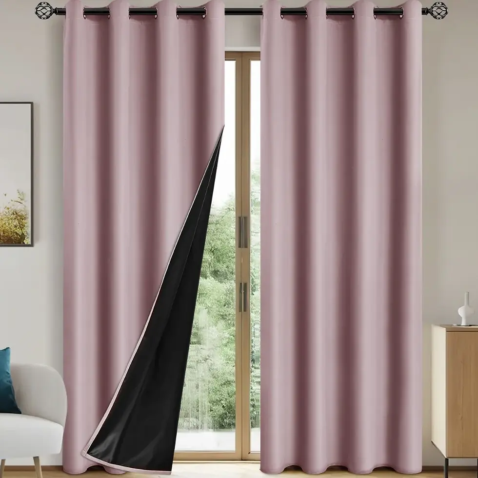 Thumbnail: 2pcs Modern Solid Blackout Curtains with Coated Lining