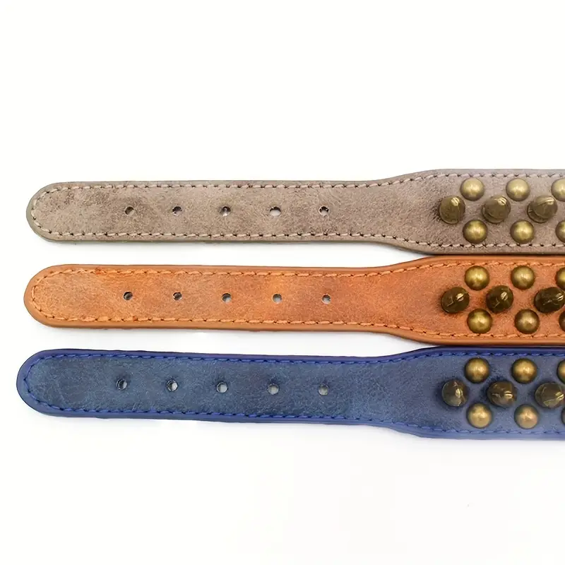 Thumbnail: Retro Punk Dog Collar – Adjustable Leather with Spikes & Studs for All Breeds