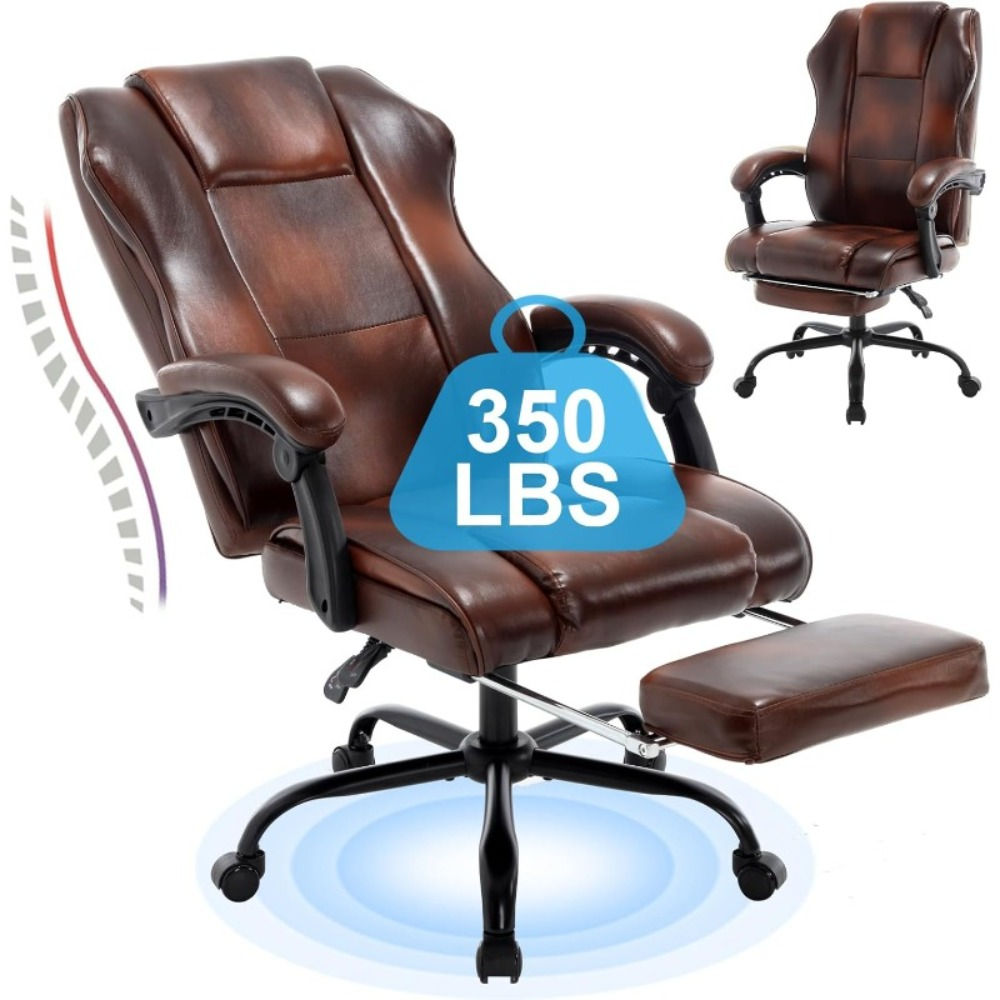 Brown Leather Executive Office Chair – Reclining High Back with Footrest