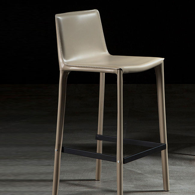 Thumbnail: Modern Leather Bar Stool – High-Back Armless Counter Height Chair
