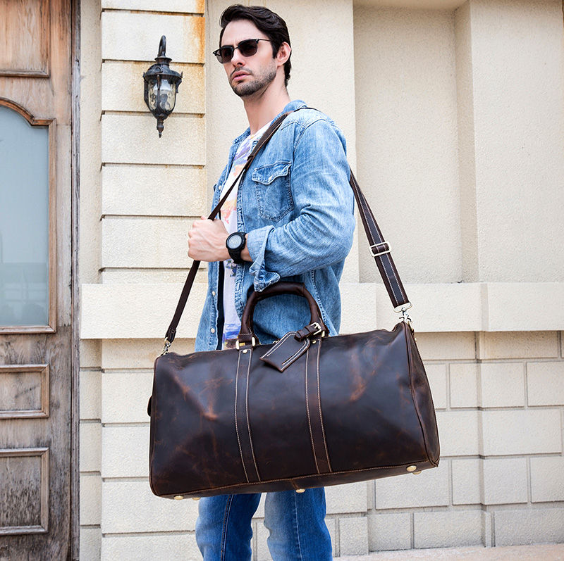 Thumbnail: Crazy Horse Leather Travel Bag – Large Vintage Weekend Tote