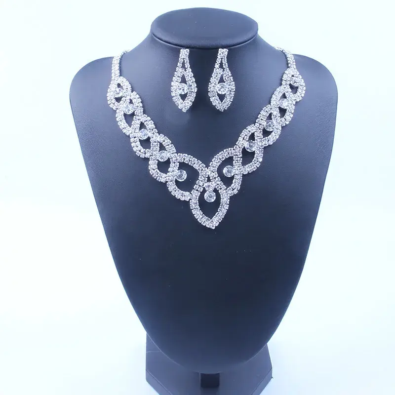 Thumbnail: Luxury Wedding Prom Bridal Crystal Rhinestone Necklace Earring Jewelry Set