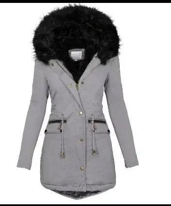 Thumbnail: Womens Slim Fit Mid Length Wool Jacket with Hood and Solid Color Design