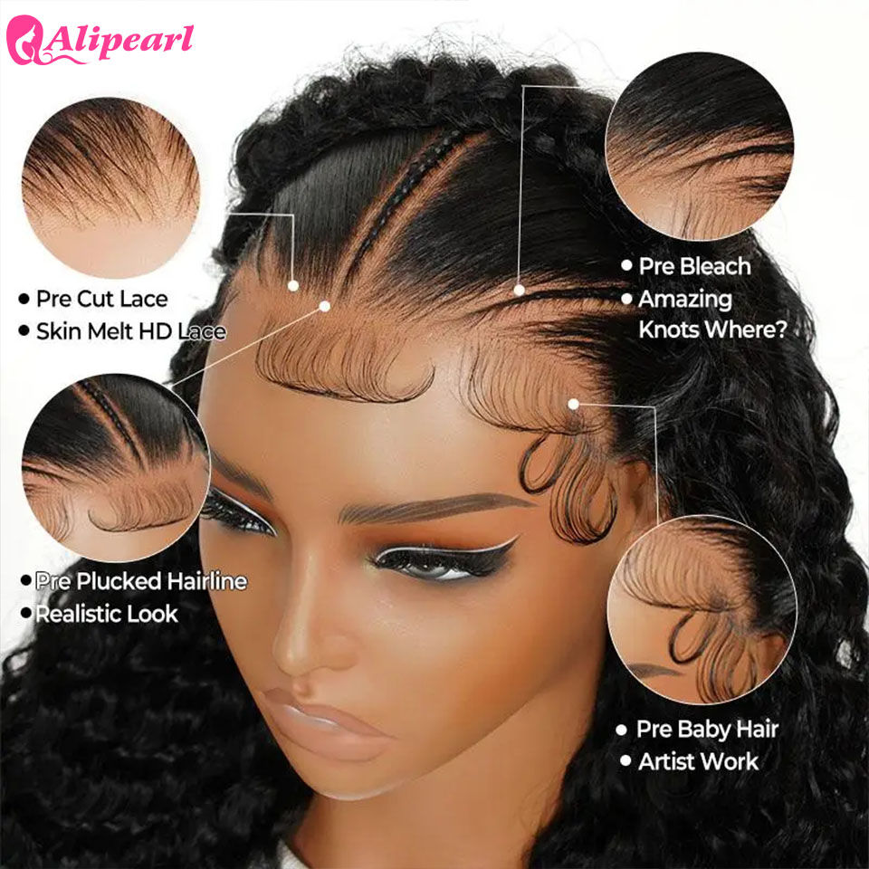 Thumbnail: Pre-Braided Deep Wave HD Lace Frontal Wig 13x4 Brazilian Human Hair