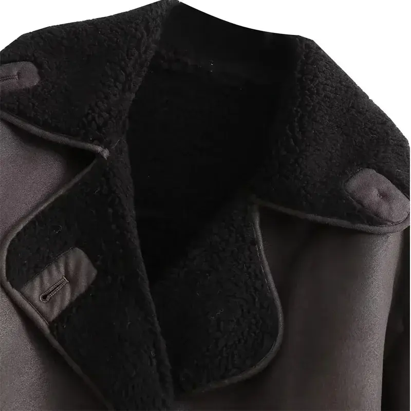 Thumbnail: Thick Faux Leather Wool‑Blend Jacket – Warm Autumn/Winter Turn‑Down Coat