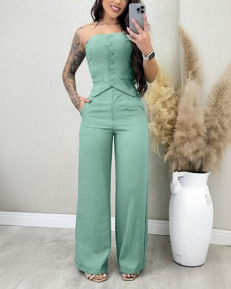 Thumbnail: Mandylandy Slash Neck Sleeveless Top & High-Waist Pants Set – Sexy Club Style