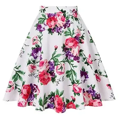 Thumbnail: Womens High Waist Midi Skirt Red Polka Dot Cotton Retro Fit Summer Casual Wear