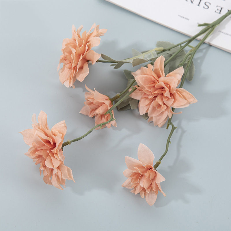 Thumbnail: 53cm Artificial Dahlia Bouquet – 5 Head Silk Chrysanthemum Flowers for Wedding