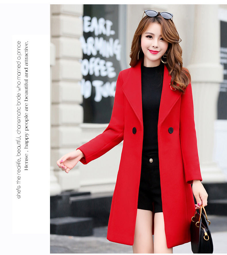 Thumbnail: Korean Style Women's Slim Wool Long Coat Casual Autumn Winter Fashion