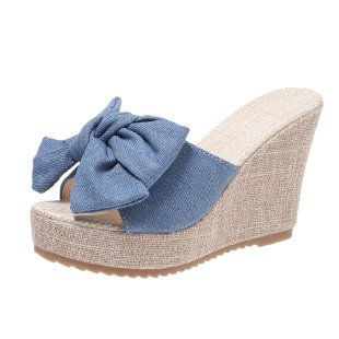 Thumbnail: Womens Platform Wedge Slip On Butterfly Knot Summer Sandals
