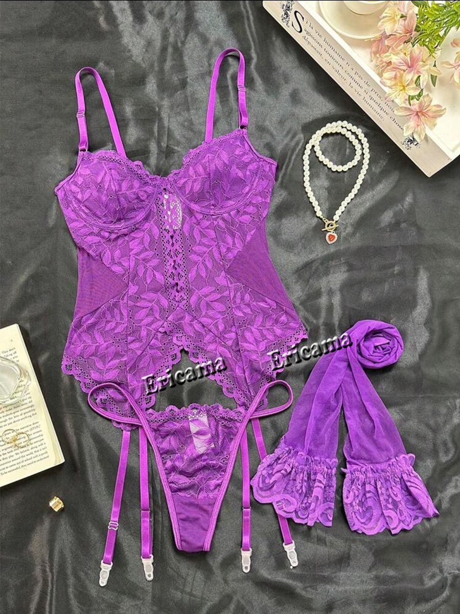 Thumbnail: Women’s Sexy Lace 3-Piece Lingerie Set with Transparent Spliced Design