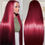 Thumbnail: Burgundy 99J Bone Straight 13x4 Human Hair Wigs HD Lace Front Wig 7x5 Glueless 2