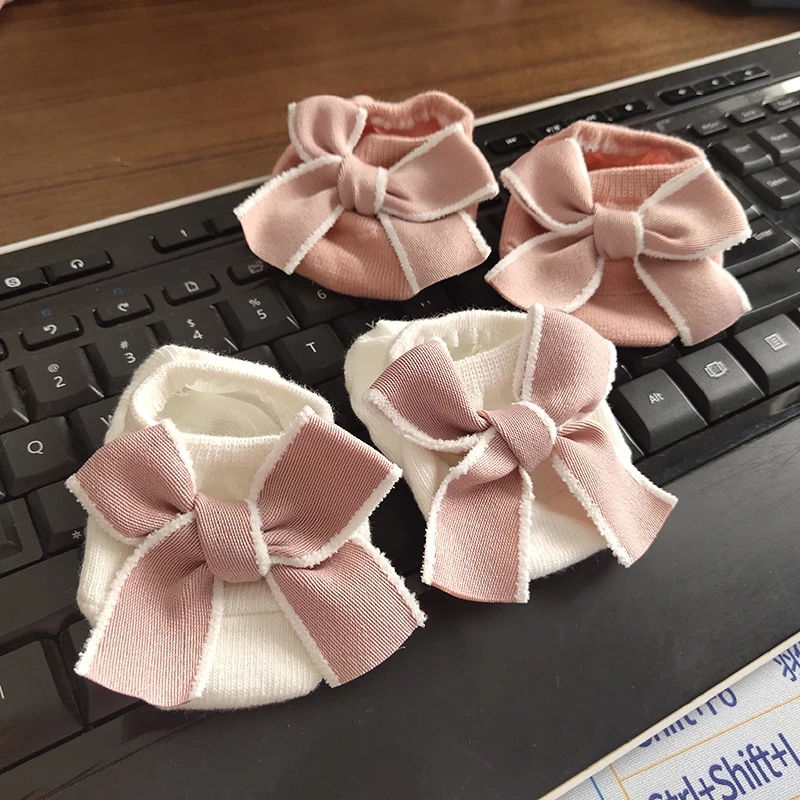 Cute Bow Baby Girl Socks – Soft Cotton Solid Color Floor Socks (0–3Y)