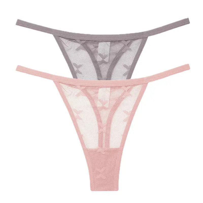 Thumbnail: 2pcs/Set Mesh Transparent Thong Women Panties Underwear
