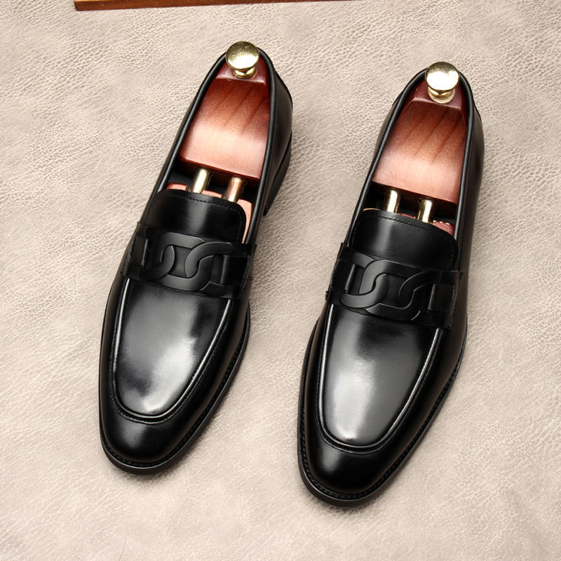 Thumbnail: Mens Round Toe Calf Leather English Style Bullock Fashion Wedding Dress Shoes
