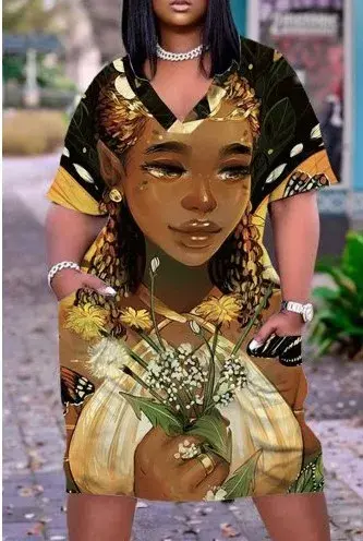 Thumbnail: Women’s 3D Digital Print Loose Summer Beach T-Shirt Dress