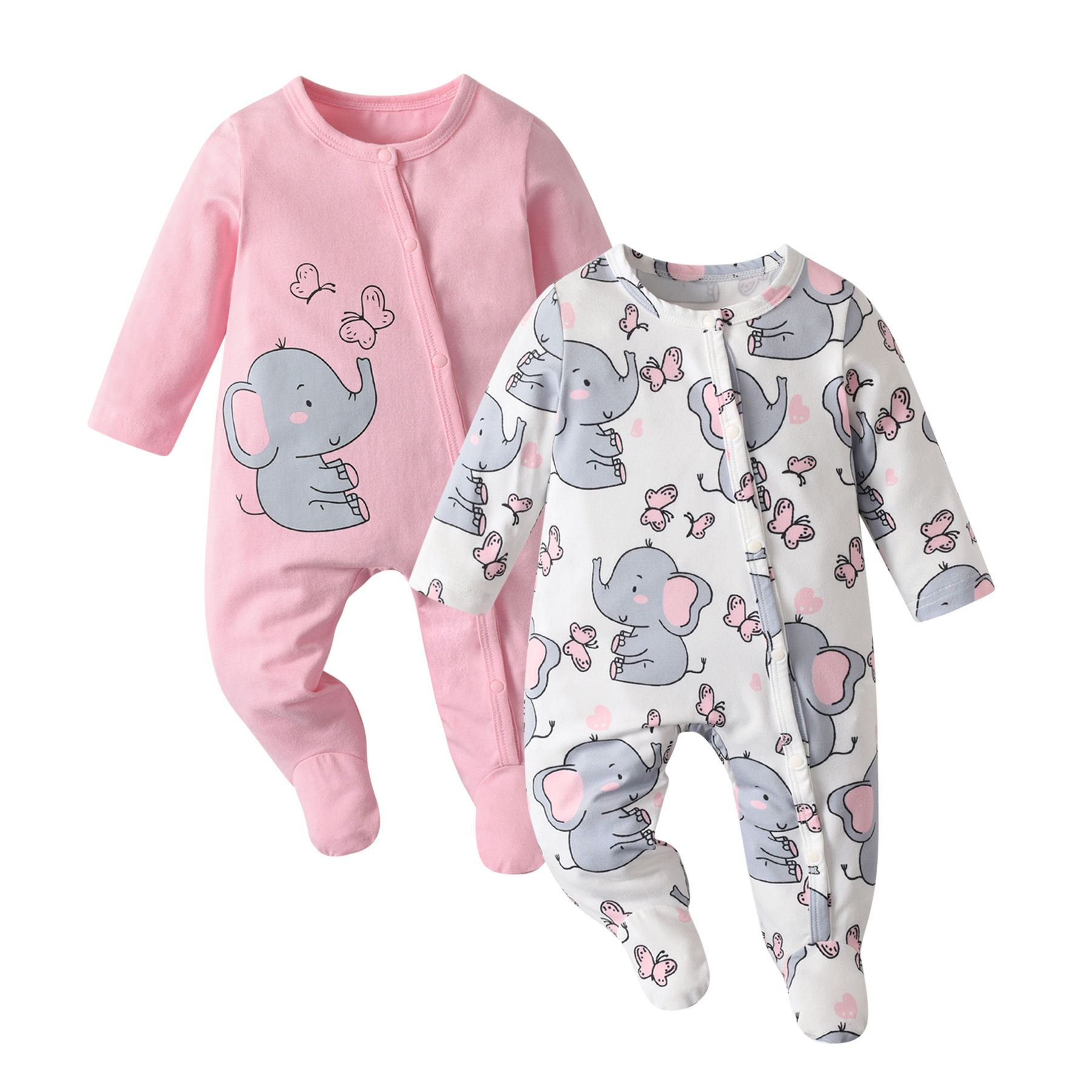 2pcs Baby Girls Cotton Footed Romper Jumpsuit Set
