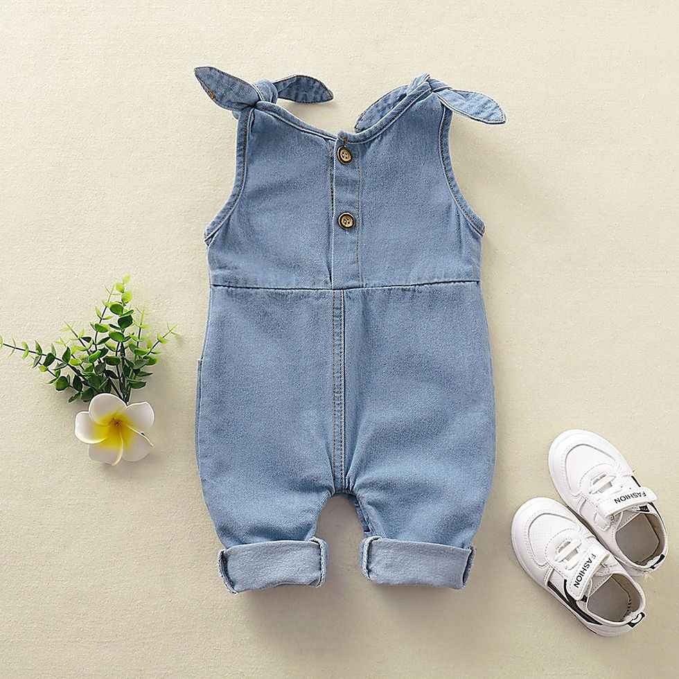 Thumbnail: Newborn Baby Denim Romper – Solid Tether Sling Button One-Piece Outfit