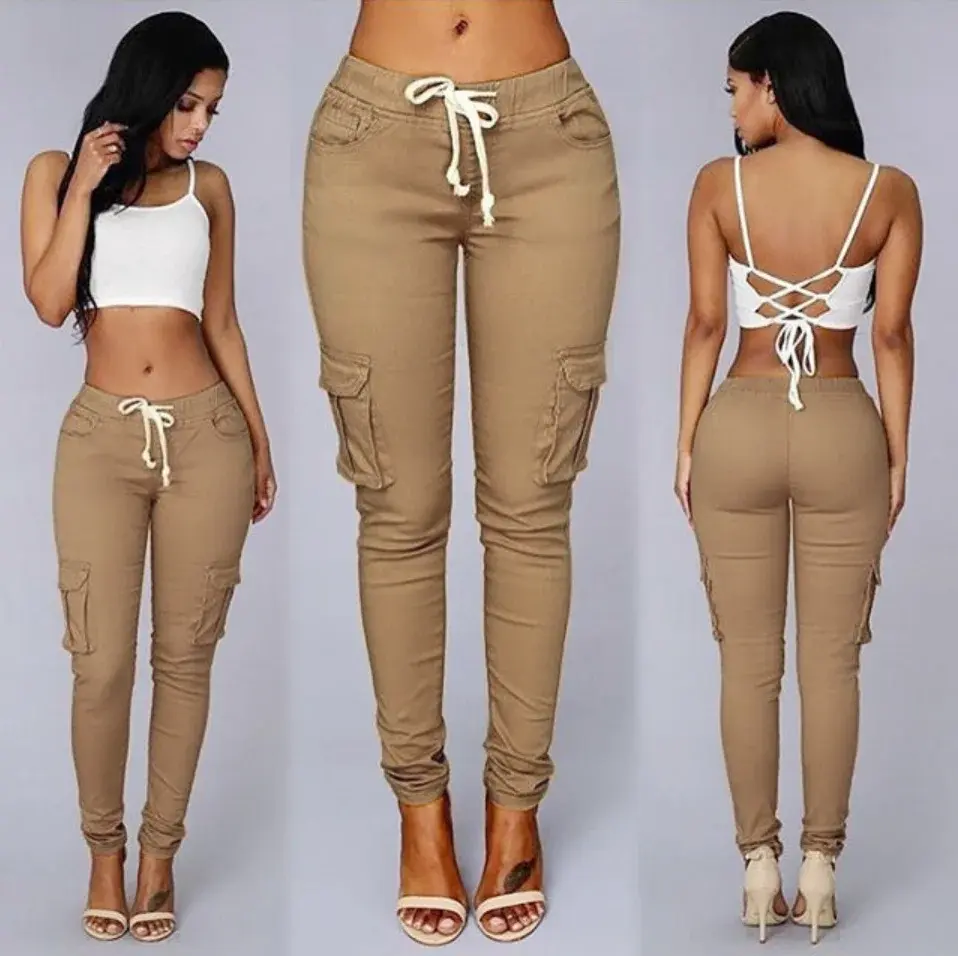 Thumbnail: Durable Casual Women Rope-Belted Back Packet Cargo Pants