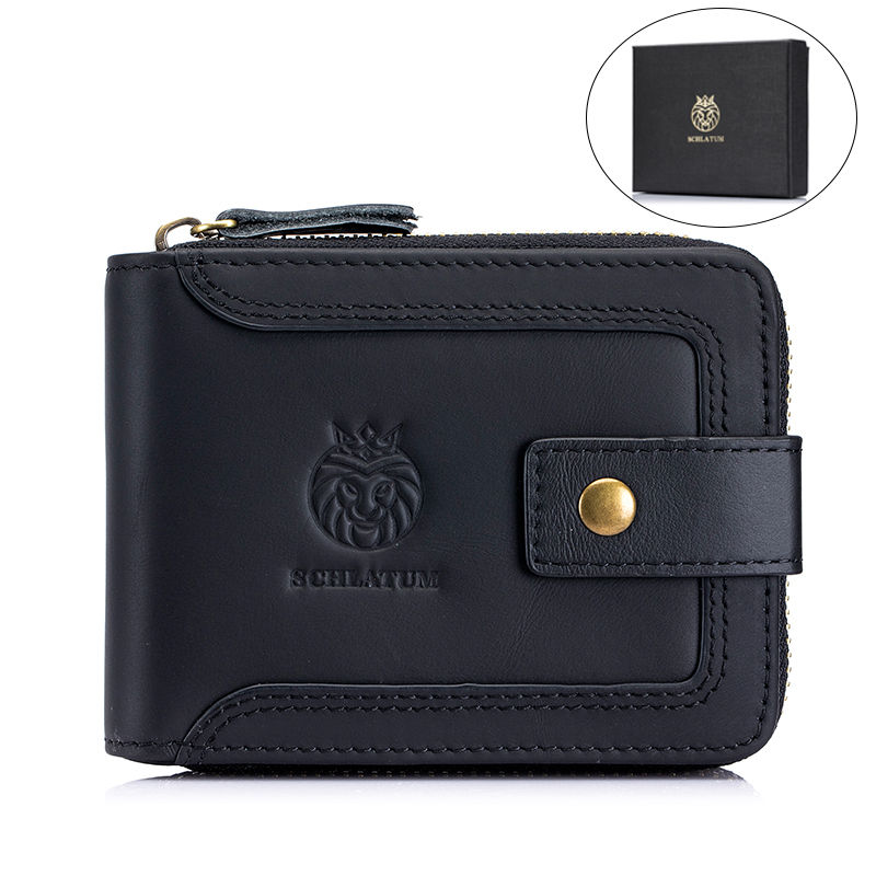 Thumbnail: Men’s Genuine Leather Wallet – Retro Oil Wax Finish with Zipper & Coin Pocket