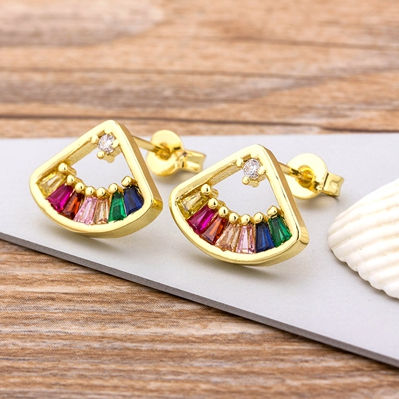 Thumbnail: Gold Butterfly Stud Earrings for Women – Cubic Zircon, Elegant Screw-Back Design