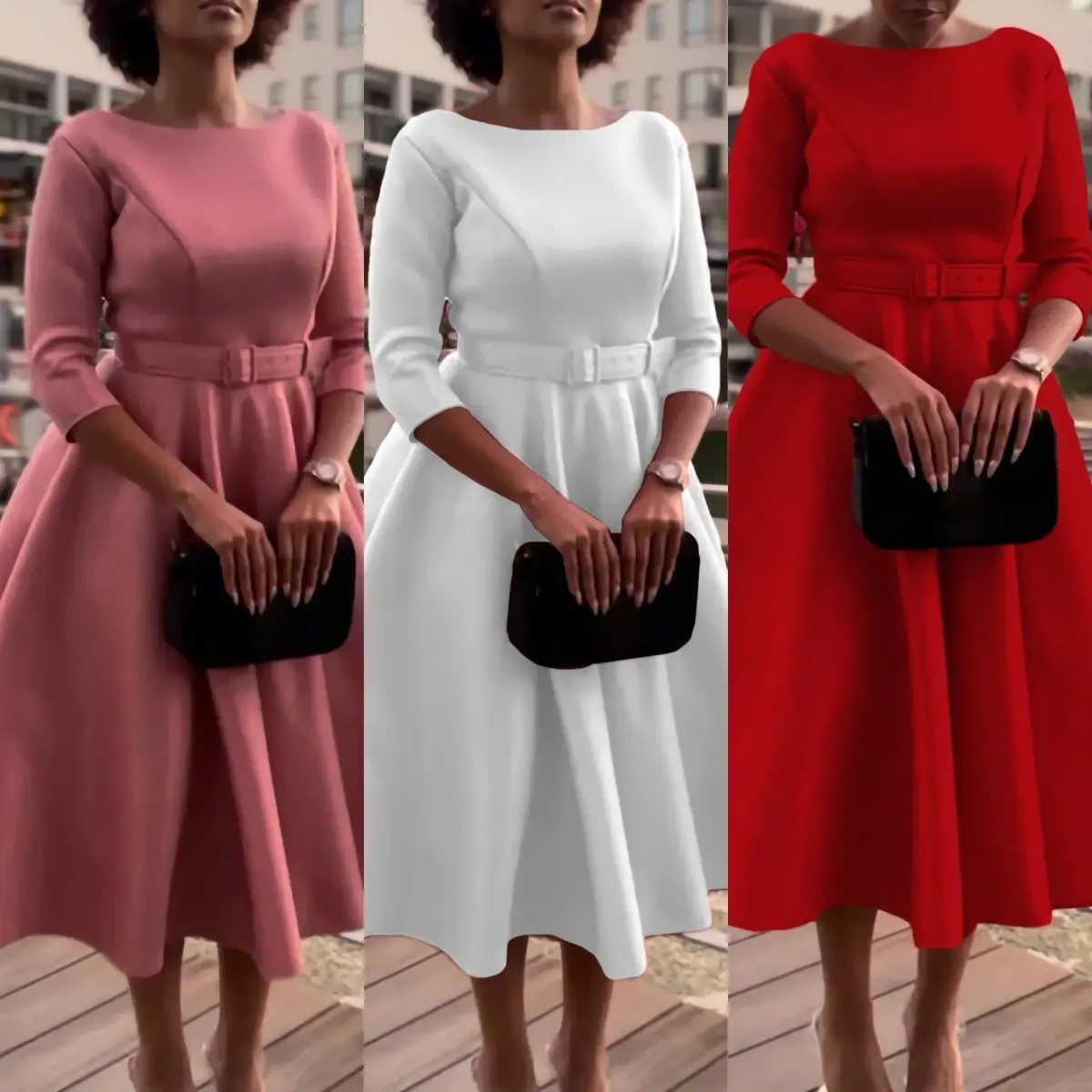 Plus Size Elegant Casual Round‑Neck Medium Sleeve Maxi Dress