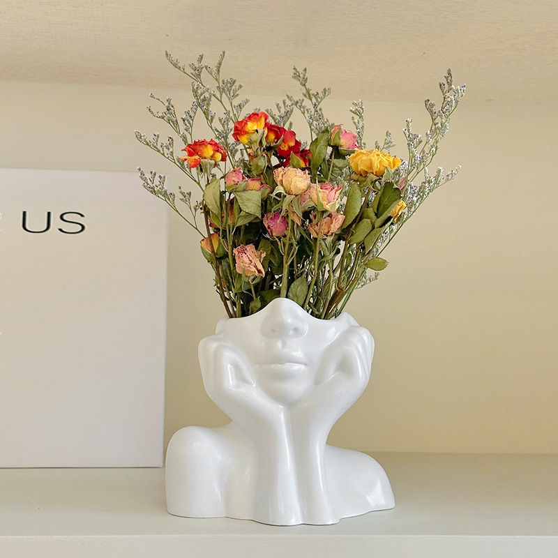 Thumbnail: White Ceramic Face Vase – Modern Nordic Boho Minimalist Flower Vase