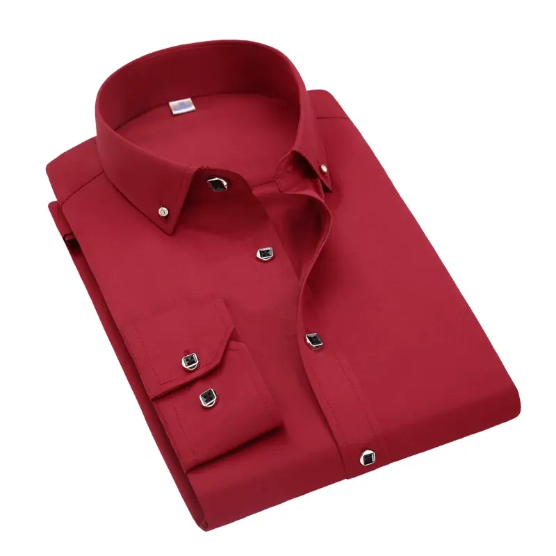 Thumbnail: Men's Orange-Red Long Sleeve Shirt – Slim Fit Business Wedding Fashion
