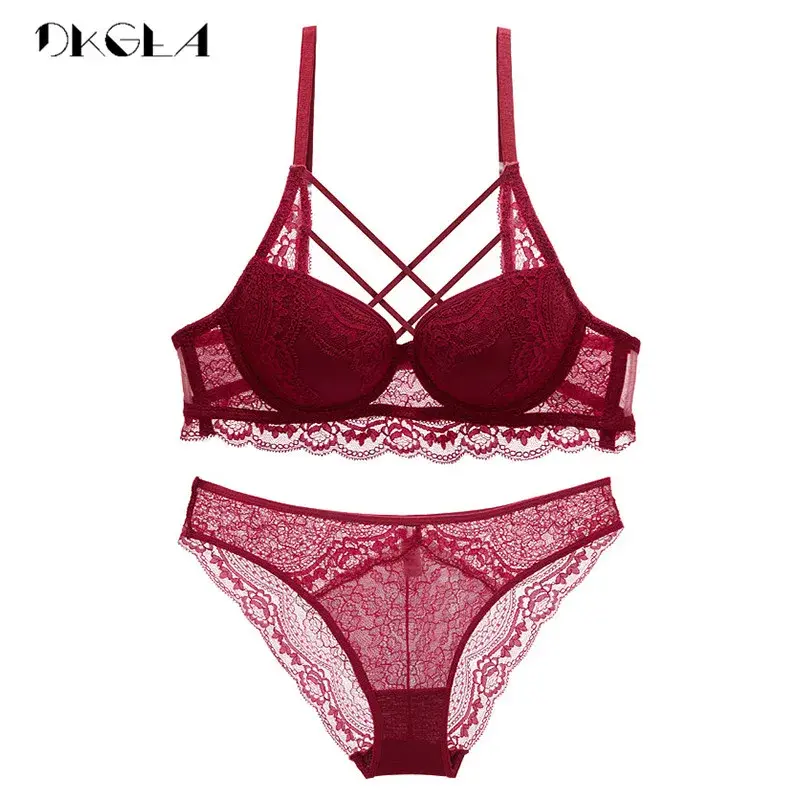 Thumbnail: Classic Black Lace Push-Up Bra and Panty Underwear Set