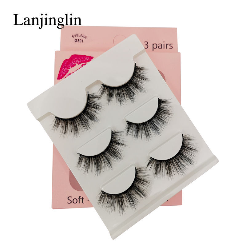 Thumbnail: Faux Cils 3 Pairs Soft Natural Long Wispy 3D Mink False Eyelashes