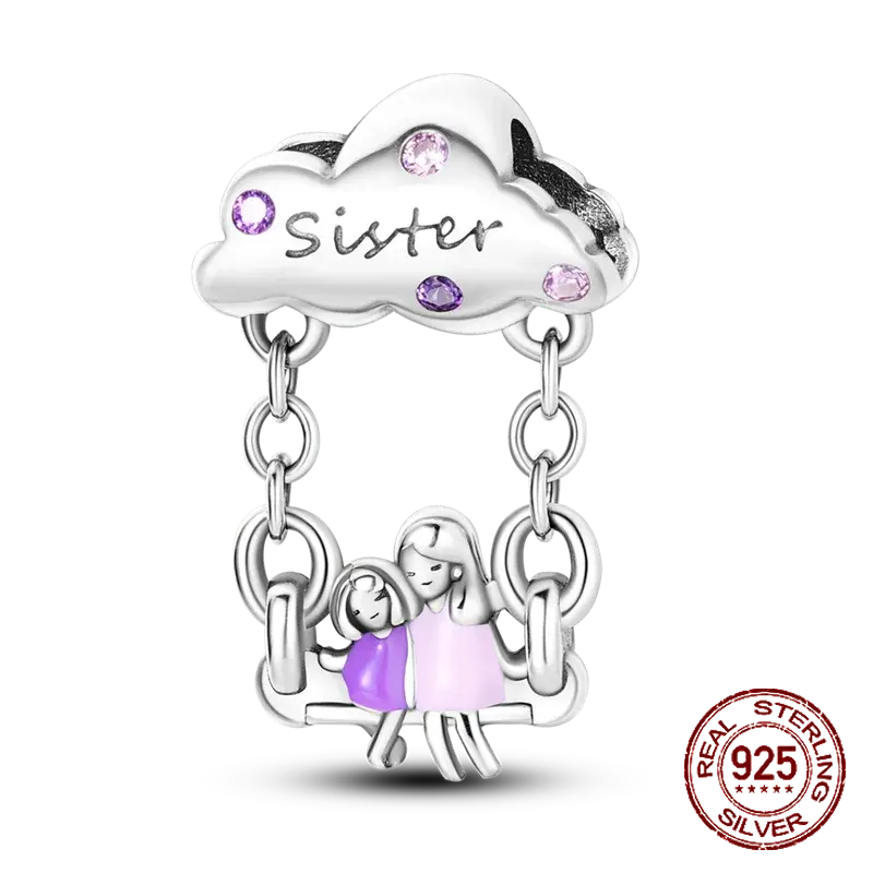 Silver Heart Shaped Warm Family MOM Charm Beads Fit Original Bracelet