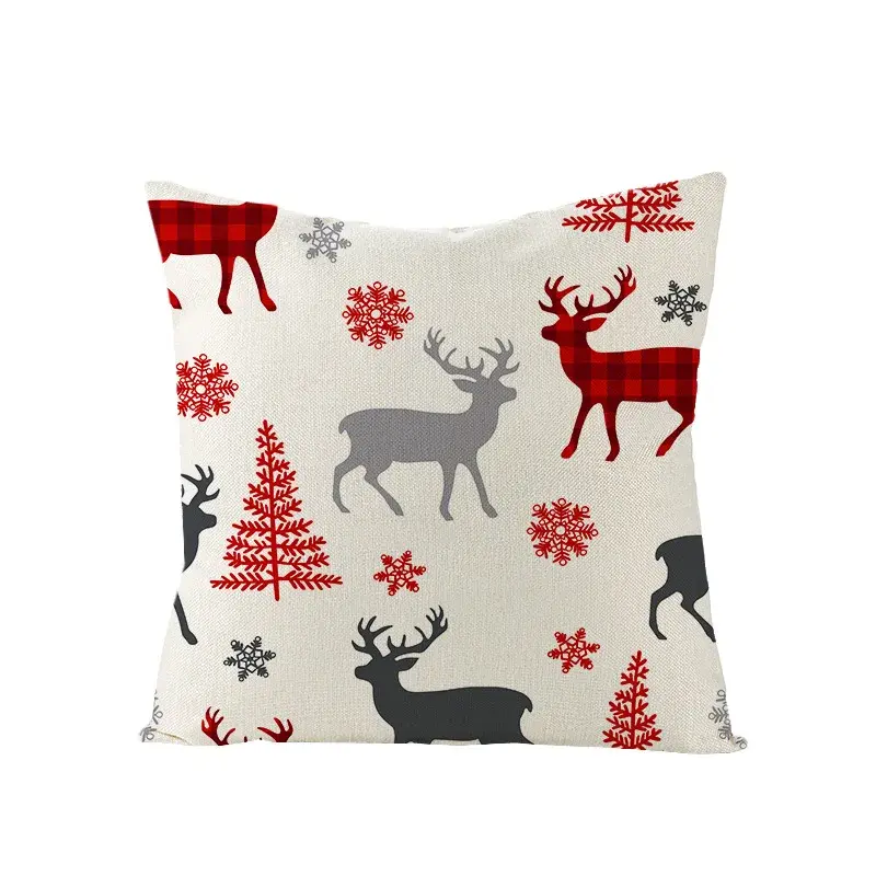 Thumbnail: 45x45CM Linen Christmas Pillow Case with Bird, Trees, Garland & Floral Print