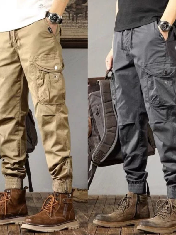 Thumbnail: Men's Lightweight Khaki Workwear Pants – Loose Fit, 100% Cotton