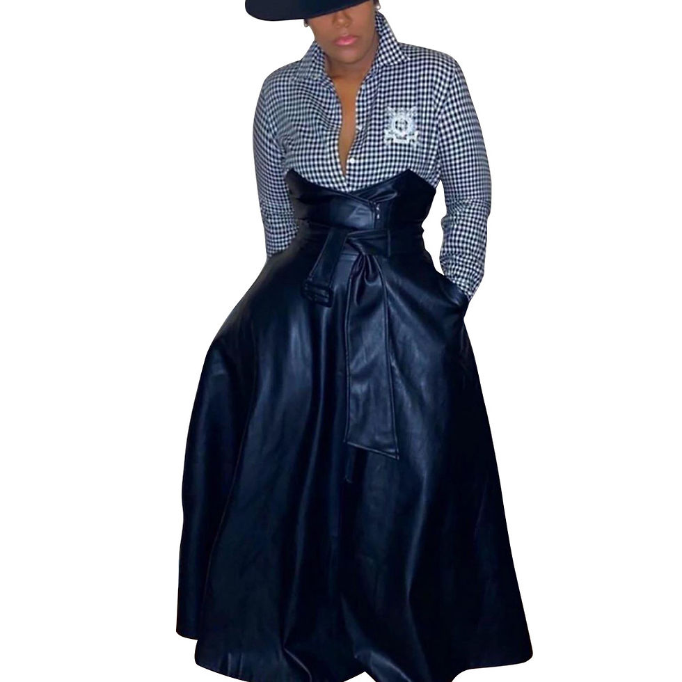 Thumbnail: Plus Size Maxi Leather Skirt for Women with Waistband in Solid Color Design