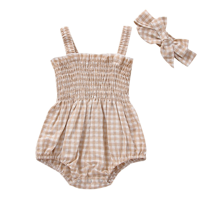 Thumbnail: Infant Baby Girl Sleeveless Romper with Headband – Summer Ruched Bodysuit
